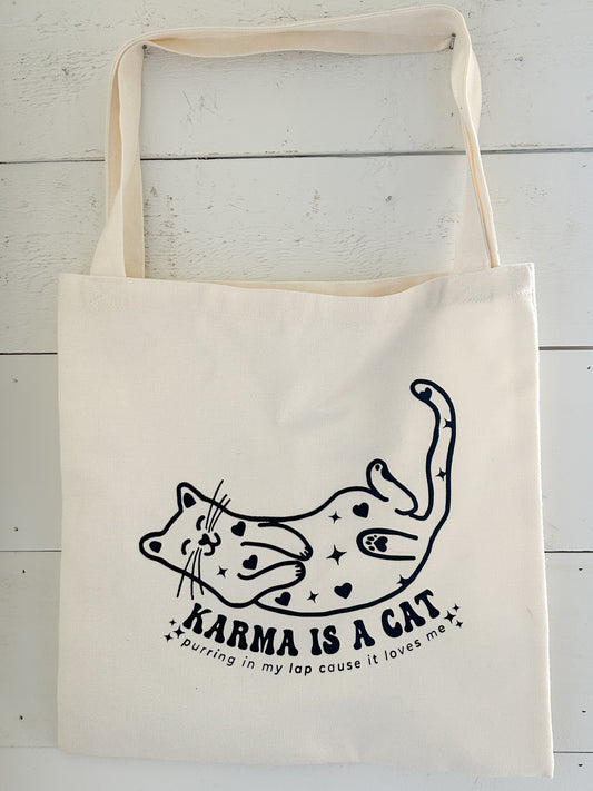 Karma Cat Linen Tote Bag (Ready to Ship)